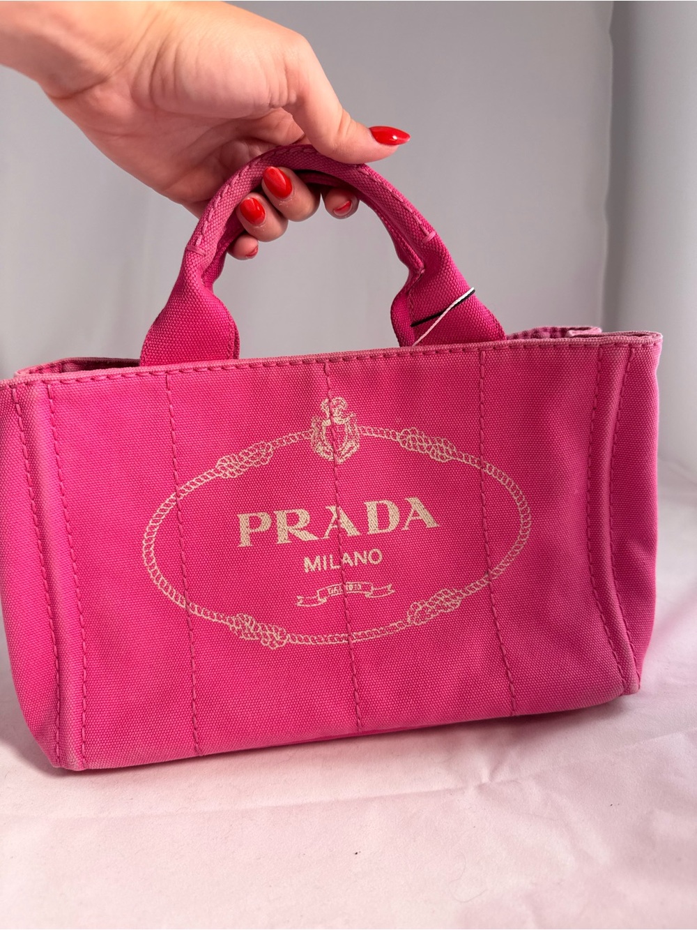 Prada Canapa Pink Canvas Tote Bag